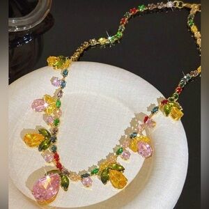 Nwt Vibrant Gemstone Necklace with Pink and Yellow Accents